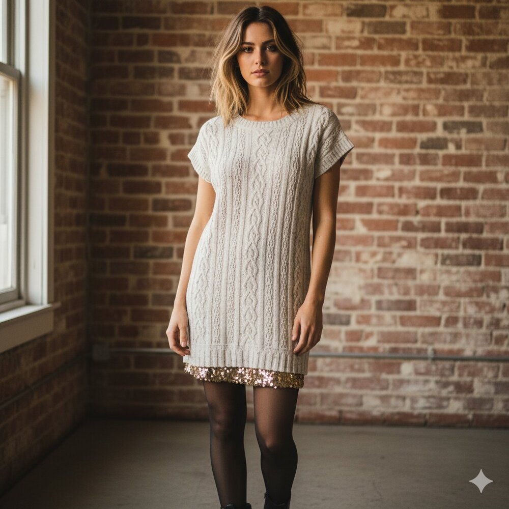 Tommy Hilfiger Cream Cable Knit Mini Dress
